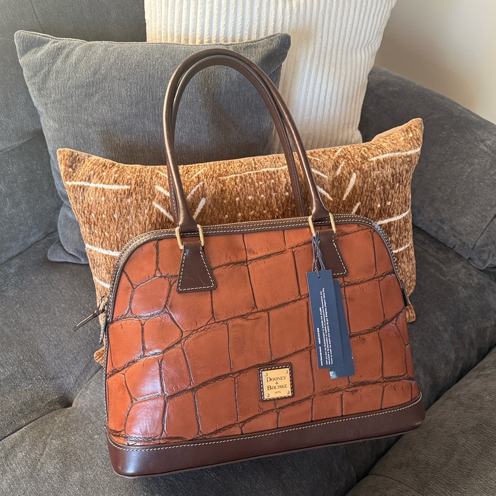 Dooney & Bourke Brown Croc-Embossed Satchel with Dark Brown Trim/New